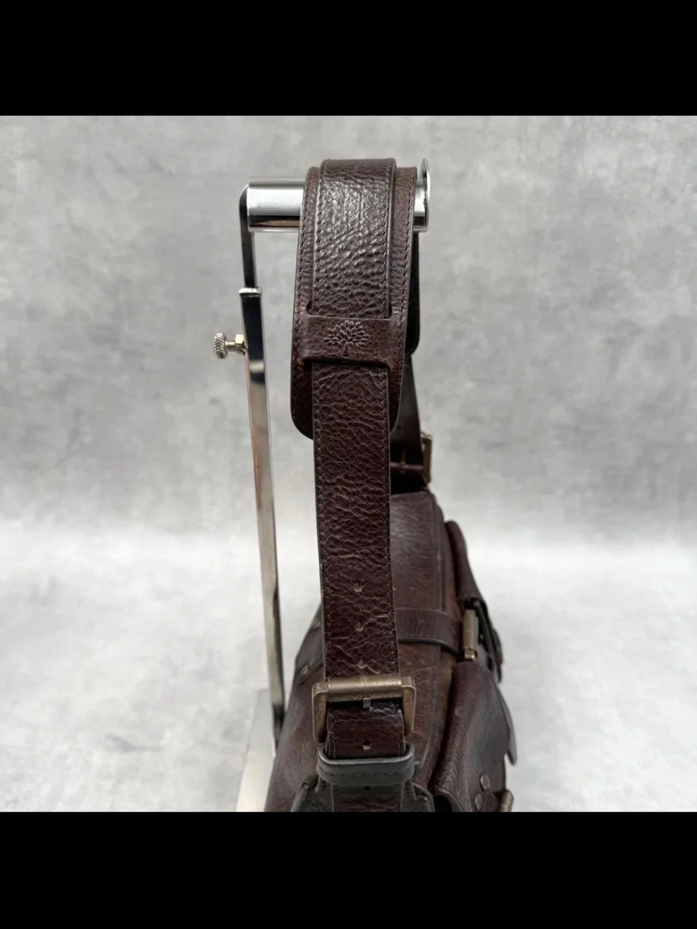 Mulberry Dark Brown Pebbled Leather Shoulder Bag with Buckle Pockets